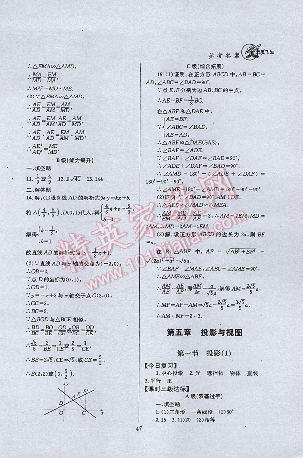 2017年天府前沿課時三級達標九年級數(shù)學上冊北師大版 參考答案第47頁