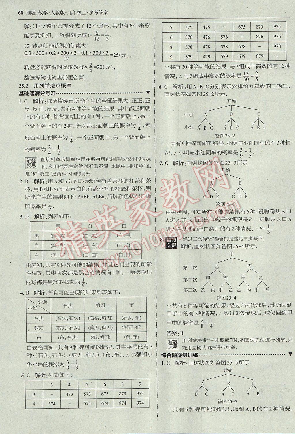 2017年北大绿卡刷题九年级数学上册人教版 参考答案第39页