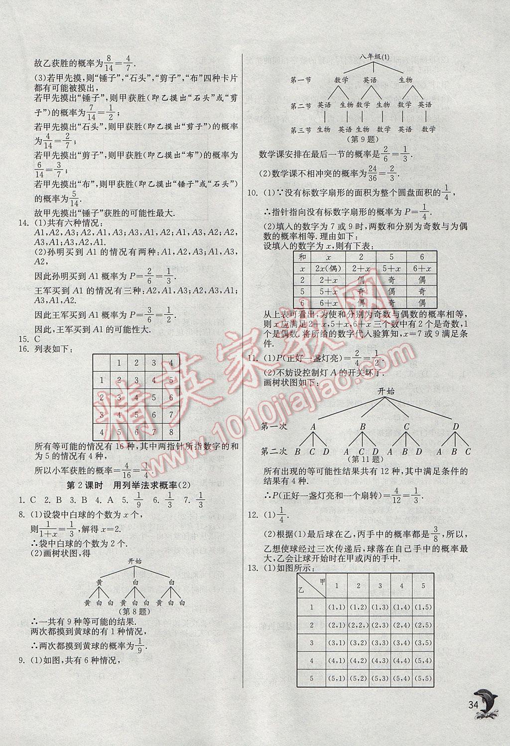 2017年实验班提优训练九年级数学上册人教版 参考答案第34页