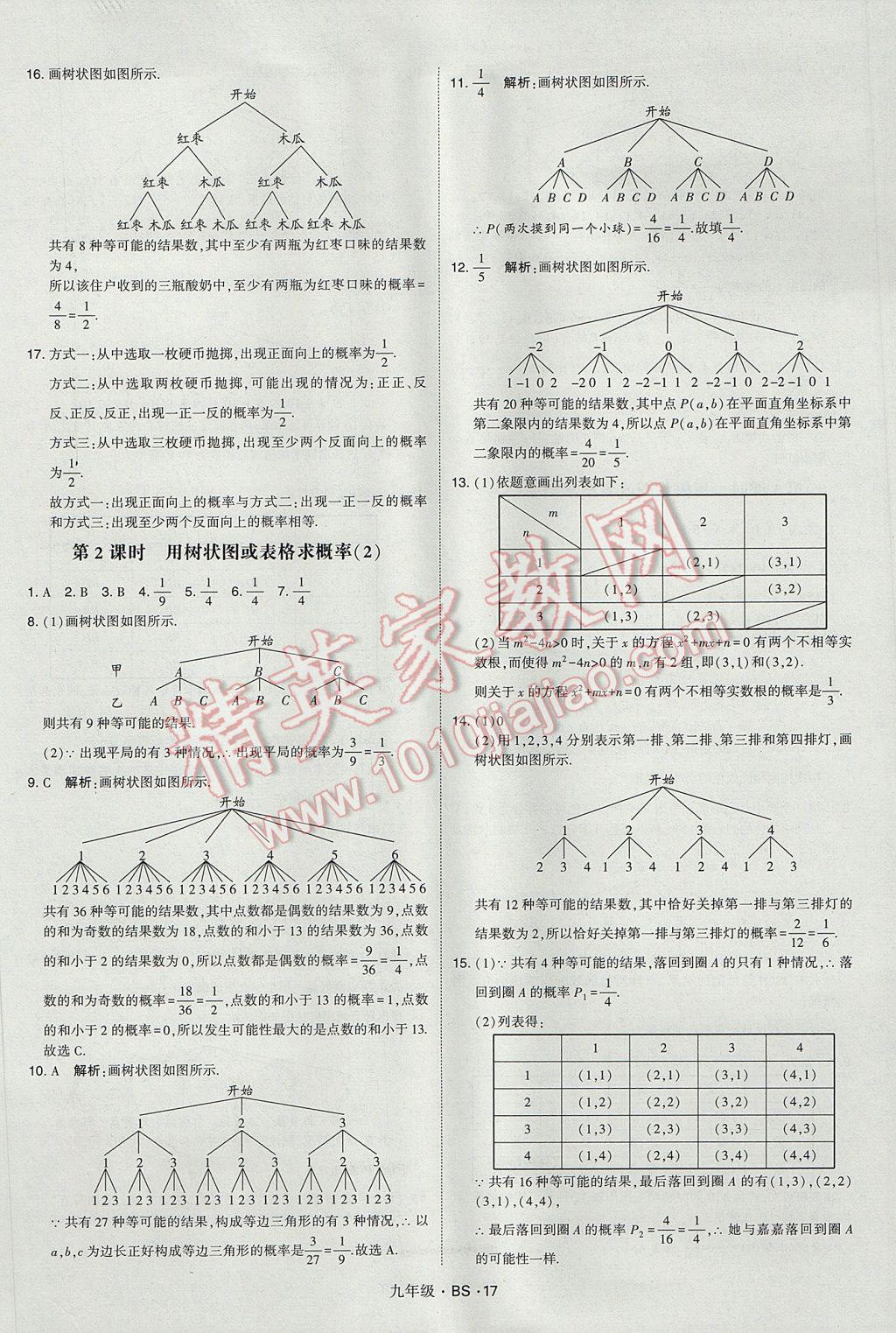 2017年經(jīng)綸學(xué)典學(xué)霸九年級數(shù)學(xué)全一冊北師大版 參考答案第17頁