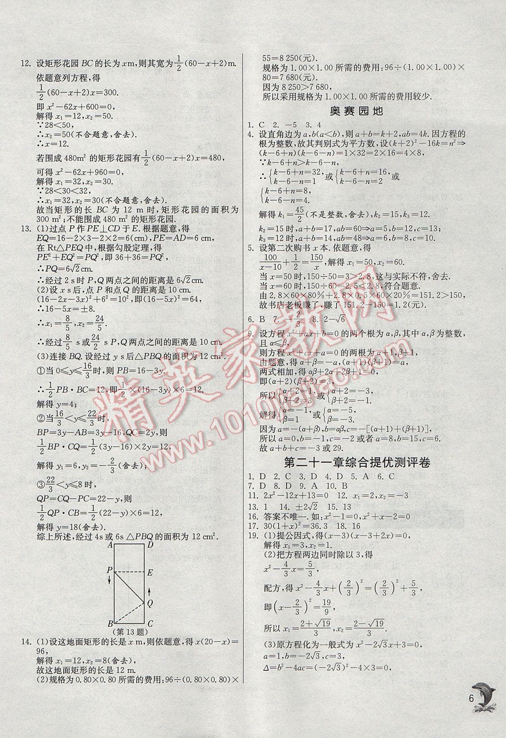 2017年实验班提优训练九年级数学上册人教版 参考答案第6页