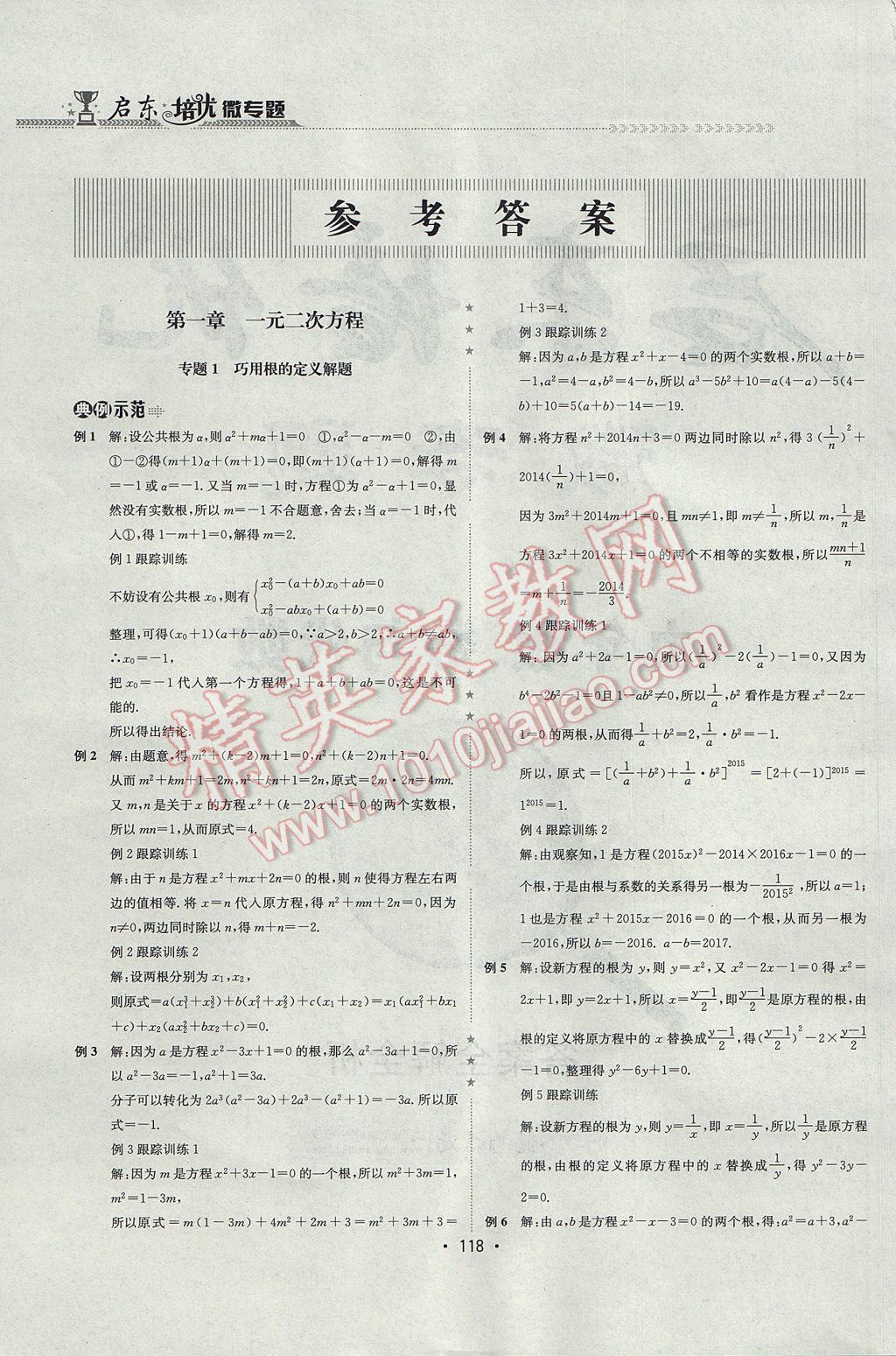 2017年启东培优微专题九年级数与代数&nbsp;参考答案第1页