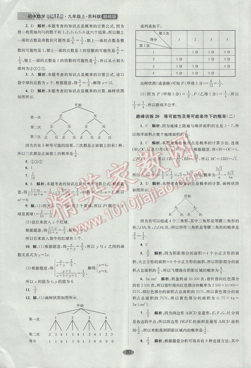 2017年初中數(shù)學小題狂做九年級上冊蘇科版巔峰版 參考答案第20頁