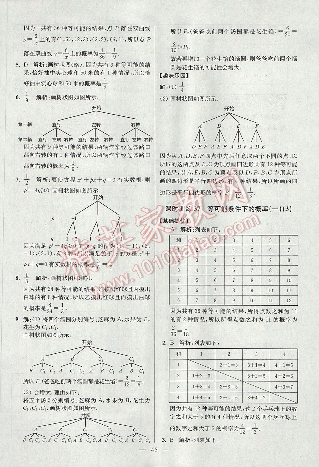 2017年初中数学小题狂做九年级上册苏科版提优版 参考答案第43页