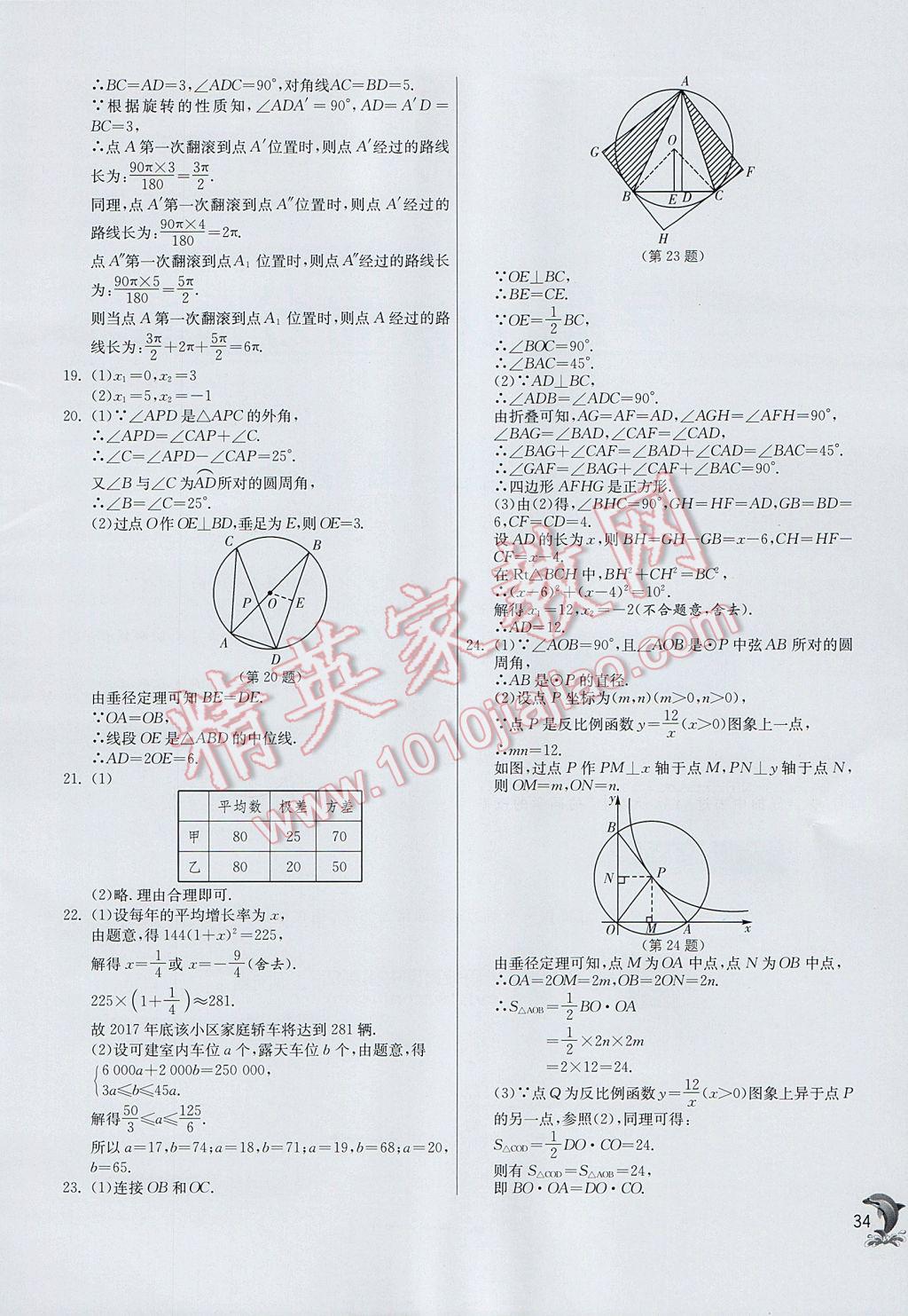 2017年實(shí)驗(yàn)班提優(yōu)訓(xùn)練九年級數(shù)學(xué)上冊蘇科版 參考答案第34頁