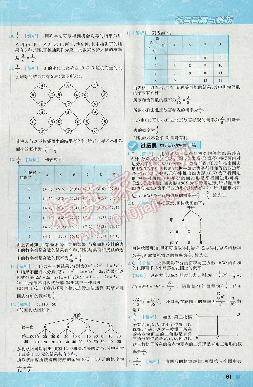 2017年一遍過初中數(shù)學(xué)九年級上冊華師大版 參考答案第61頁