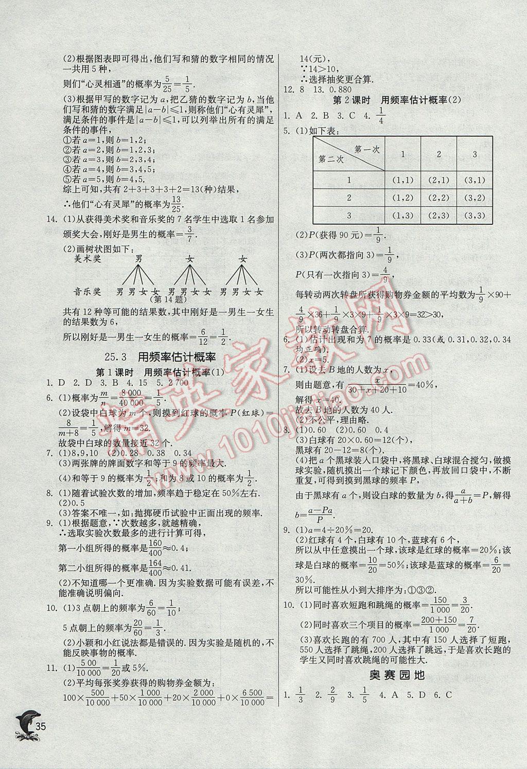 2017年实验班提优训练九年级数学上册人教版 参考答案第35页