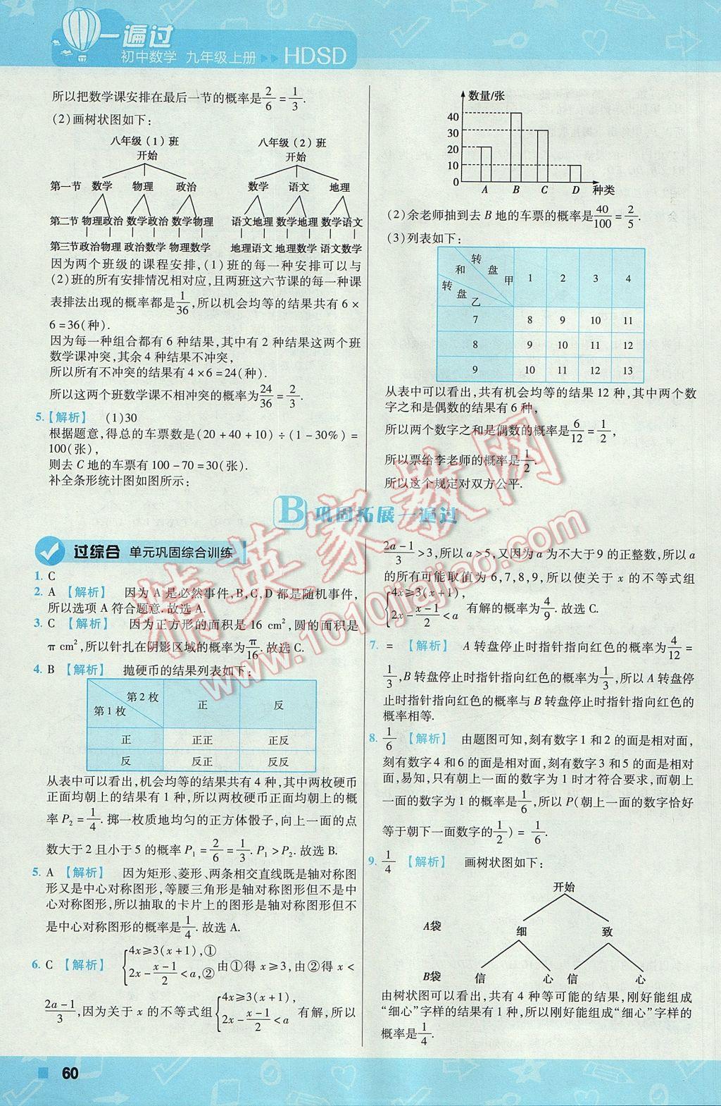 2017年一遍過(guò)初中數(shù)學(xué)九年級(jí)上冊(cè)華師大版 參考答案第60頁(yè)