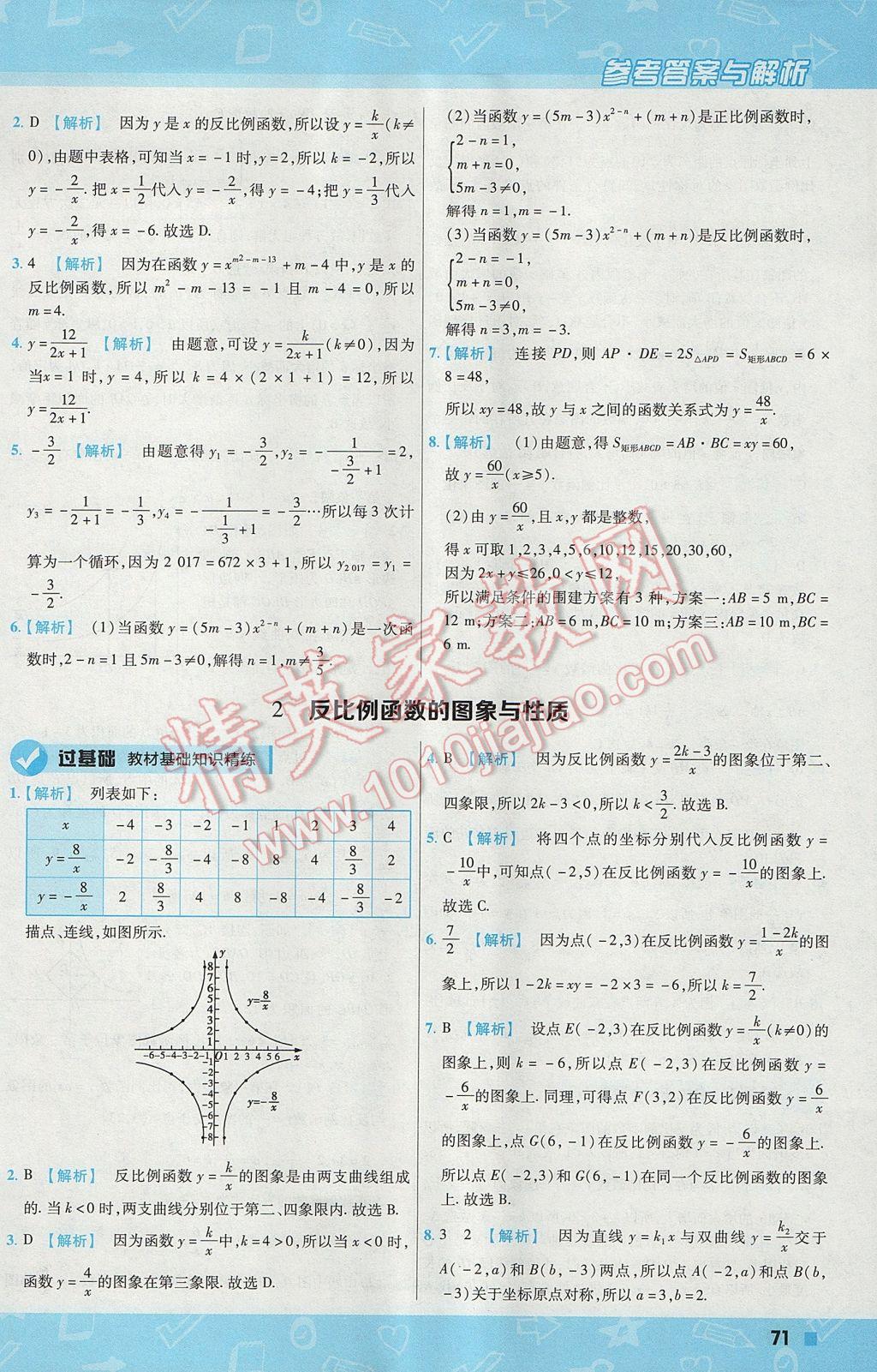 2017年一遍過初中數(shù)學九年級上冊北師大版 參考答案第71頁