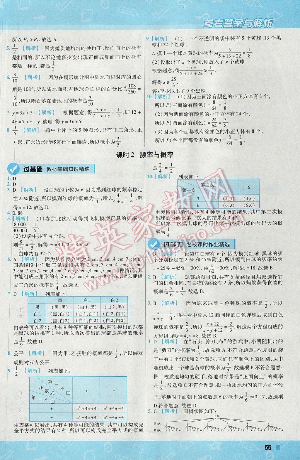 2017年一遍過初中數(shù)學九年級上冊華師大版 參考答案第55頁