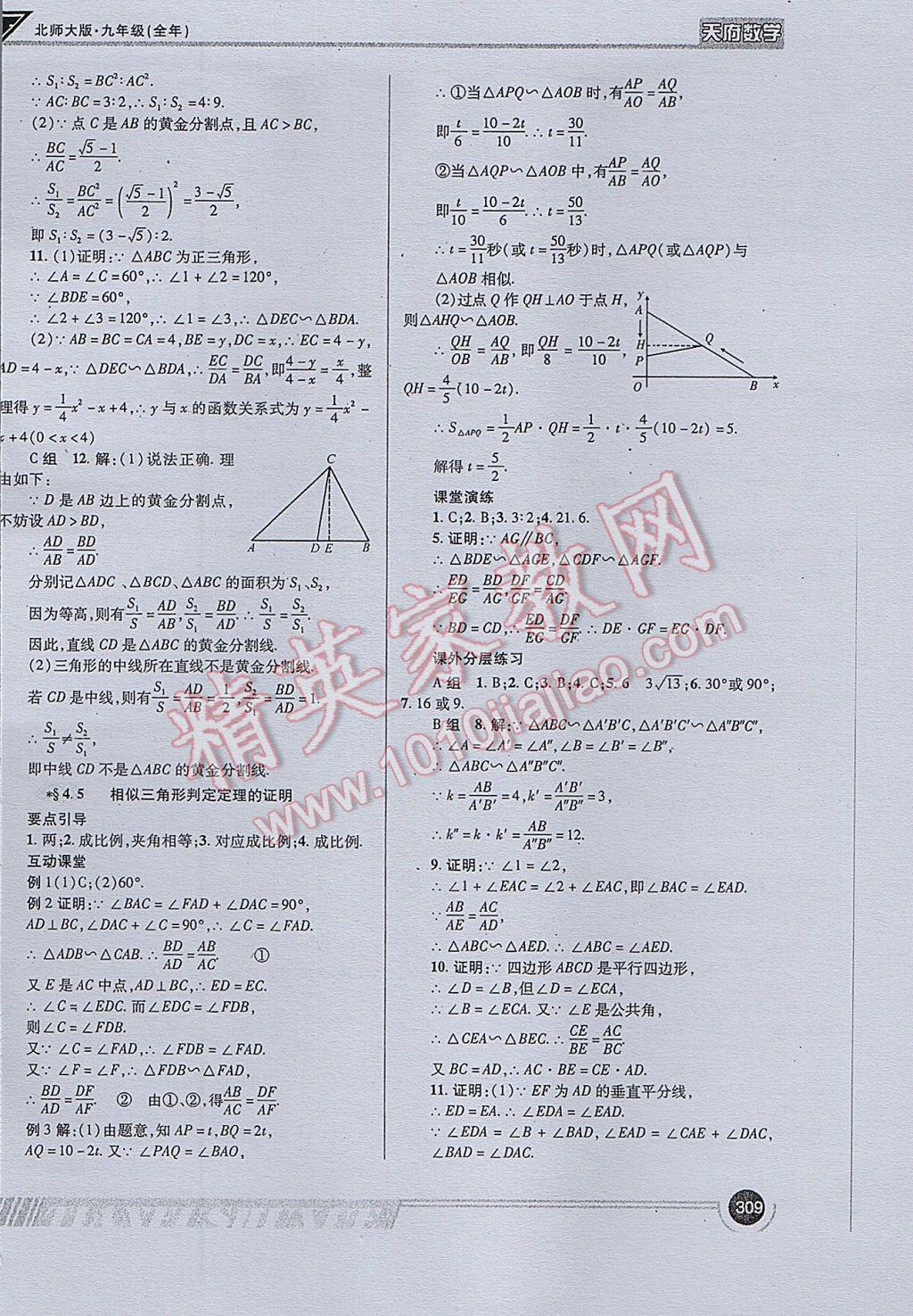 2017年天府数学九年级全一册北师大版 参考答案第37页