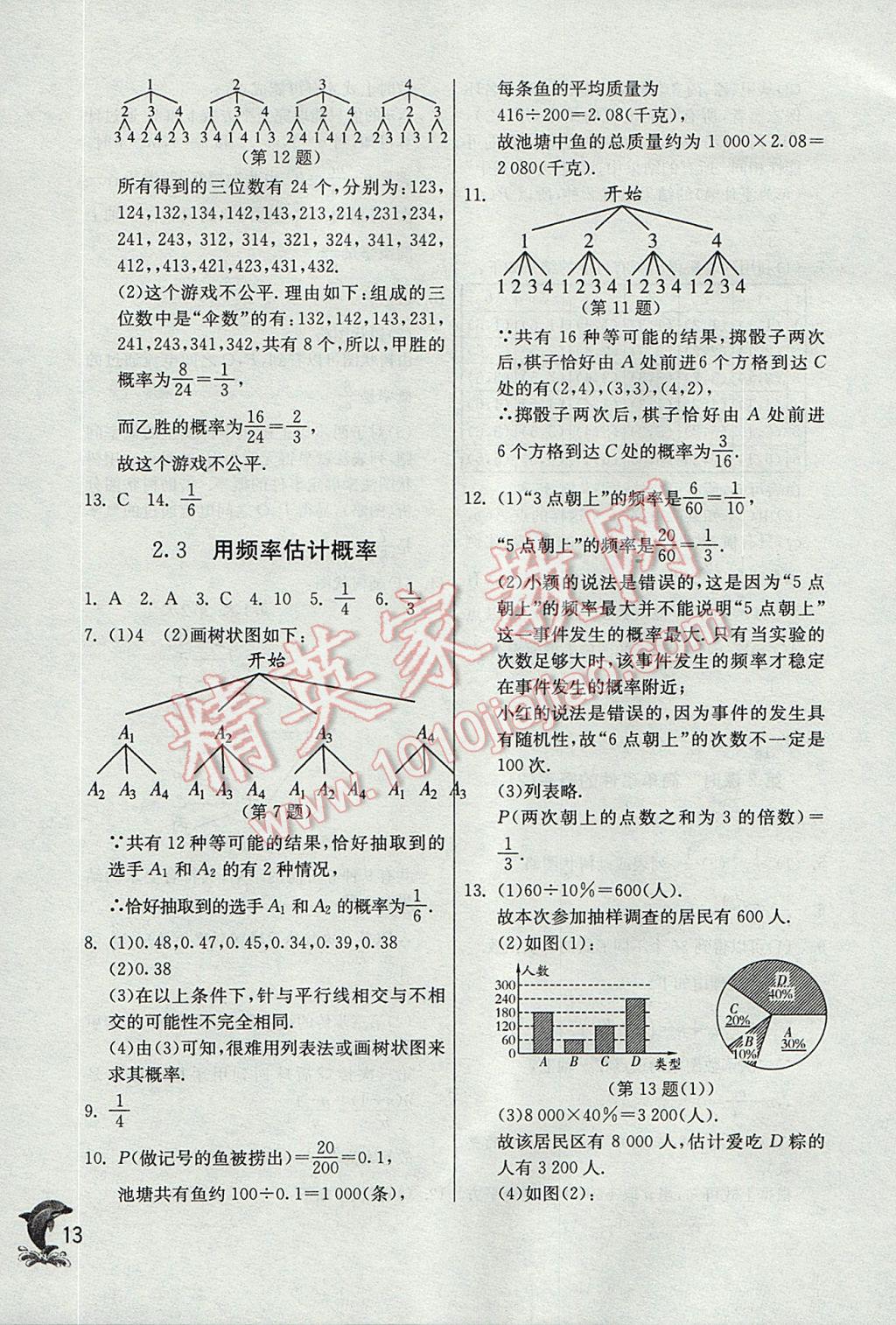 2017年實驗班提優(yōu)訓練九年級數(shù)學上冊浙教版 參考答案第13頁