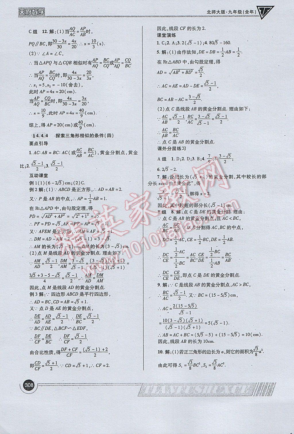 2017年天府数学九年级全一册北师大版 参考答案第36页