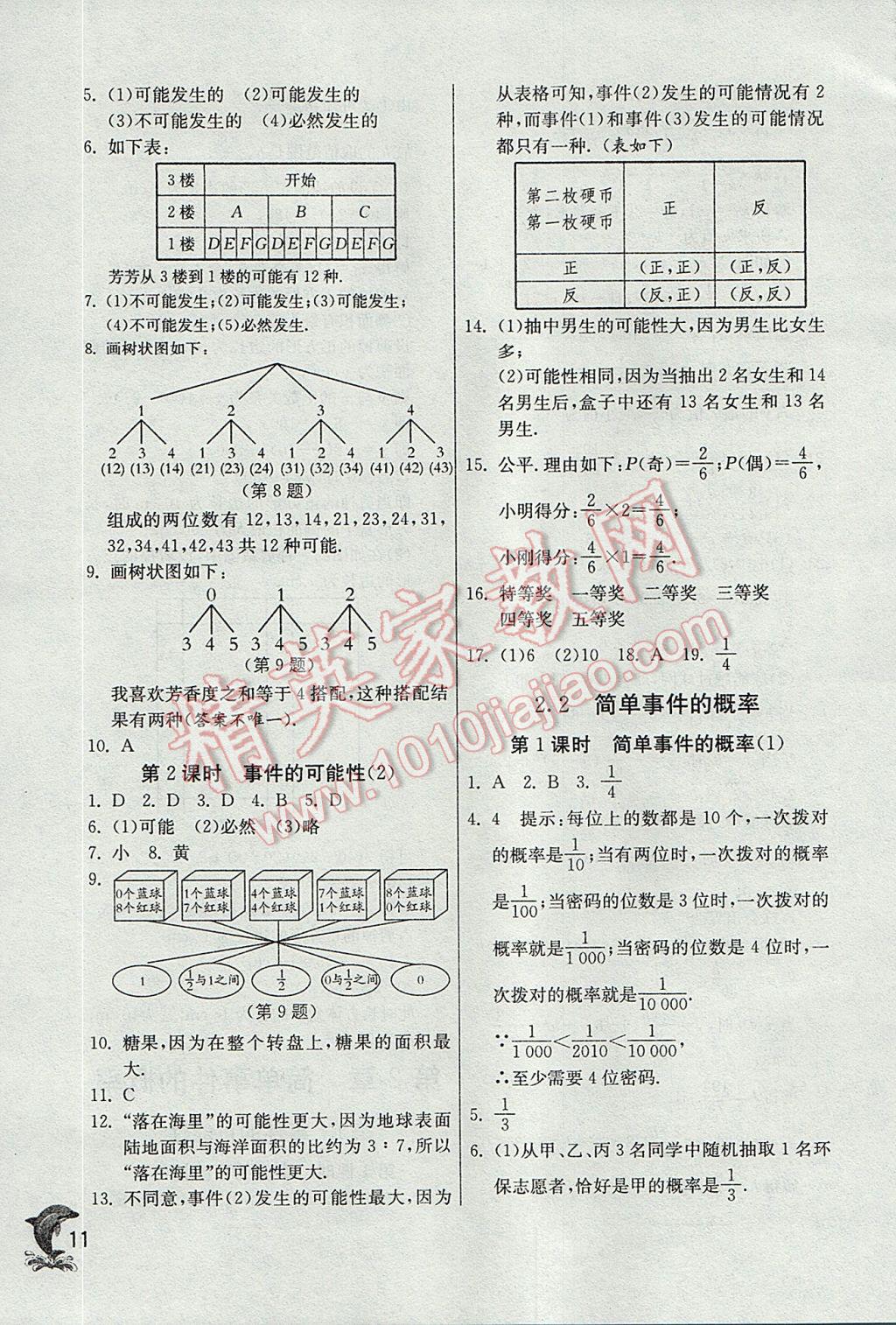 2017年實(shí)驗(yàn)班提優(yōu)訓(xùn)練九年級(jí)數(shù)學(xué)上冊(cè)浙教版 參考答案第11頁(yè)