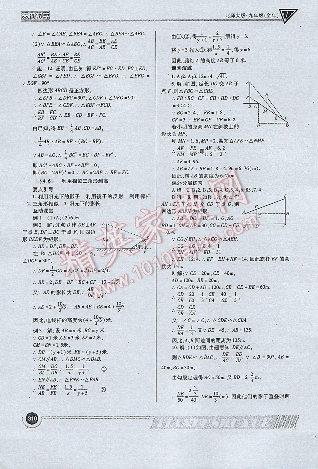 2017年天府数学九年级全一册北师大版 参考答案第38页