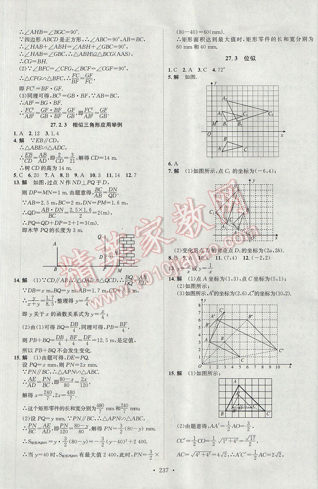 2017年思路教练同步课时作业九年级数学全一册人教版 参考答案第29页