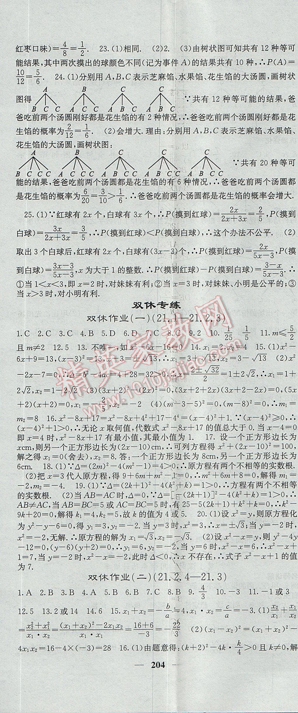 2017年課堂點睛九年級數(shù)學上冊人教版 參考答案第41頁