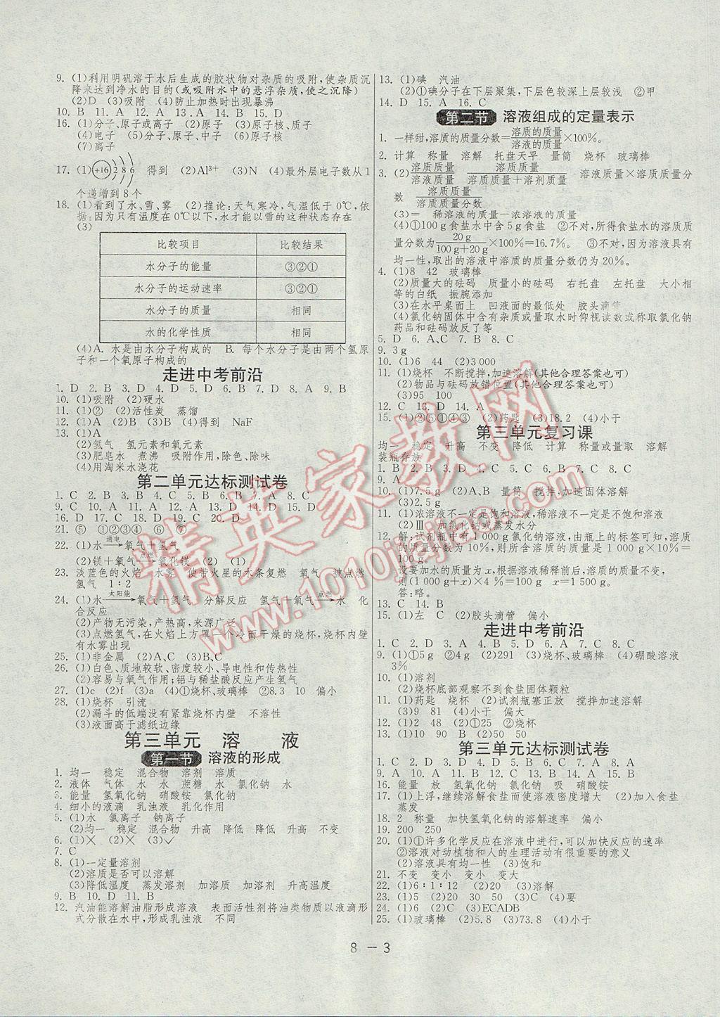 2017年1课3练单元达标测试九年级化学上册鲁教版 参考答案第3页