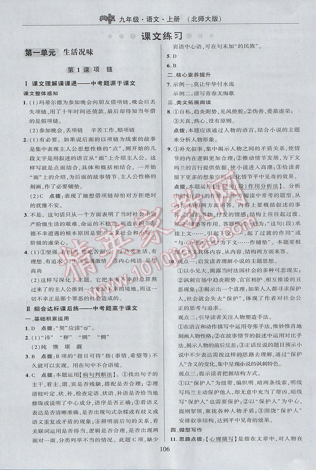 2017年綜合應用創(chuàng)新題典中點九年級語文上冊北師大版 參考答案第8頁