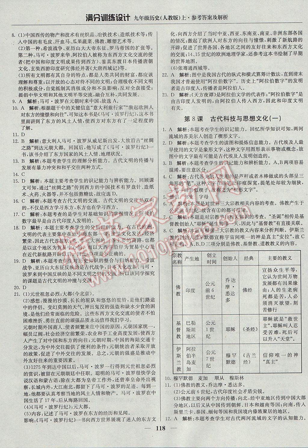 2017年满分训练设计九年级历史上册人教版 参考答案第7页