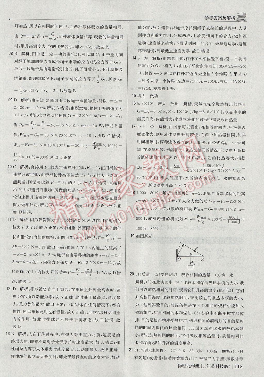 2017年1加1轻巧夺冠优化训练九年级物理上册苏科版银版 参考答案第20页