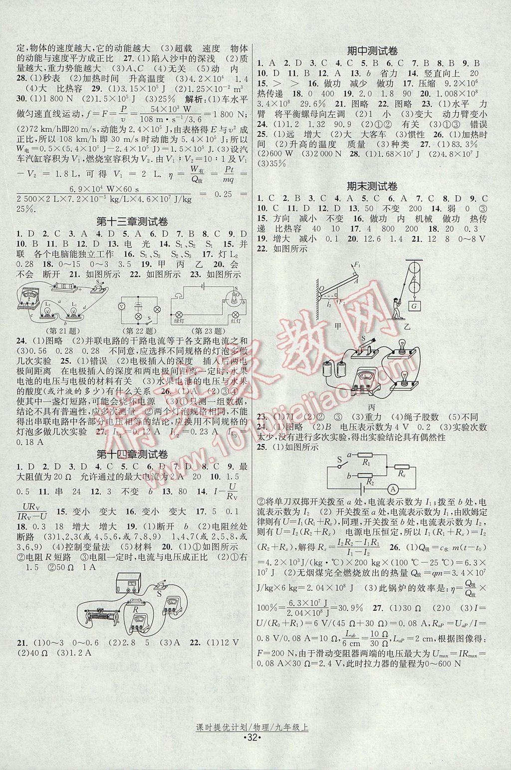 2017年课时提优计划作业本九年级物理上册苏科版 参考答案第8页