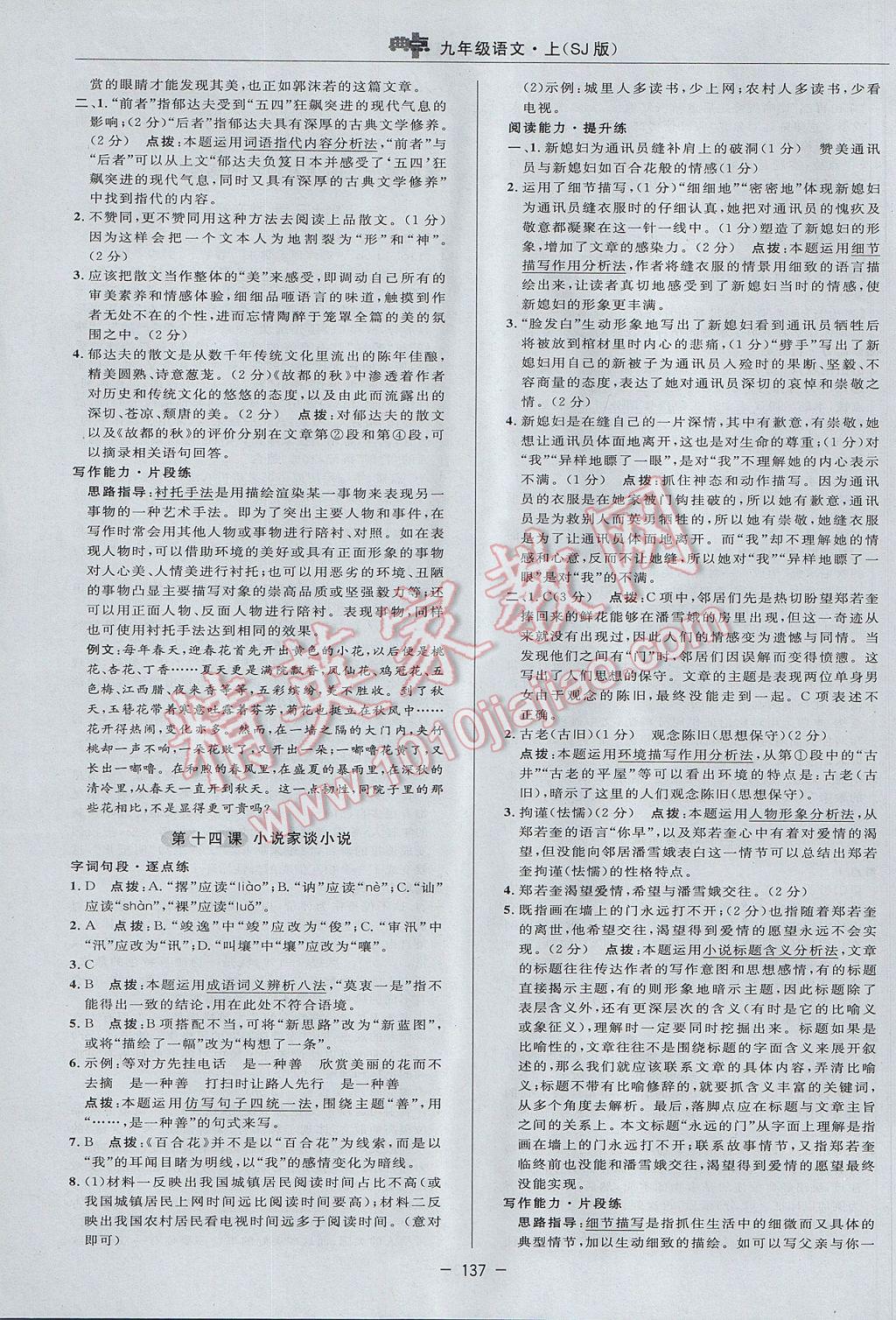 2017年綜合應(yīng)用創(chuàng)新題典中點(diǎn)九年級(jí)語文上冊(cè)蘇教版 參考答案第19頁