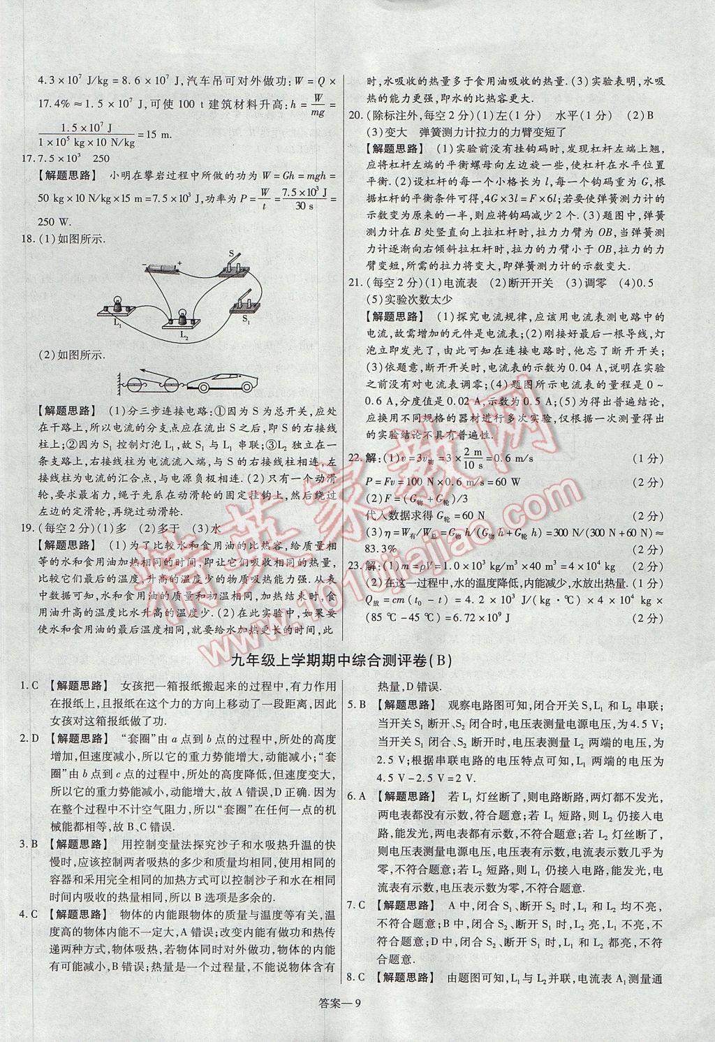 2017年金考卷活頁題選九年級物理全一冊蘇科版 參考答案第9頁