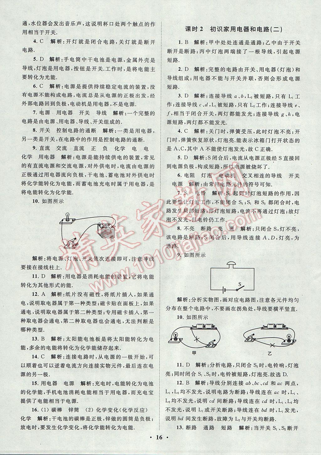 2017年初中物理小題狂做九年級上冊蘇科版提優(yōu)版 參考答案第16頁