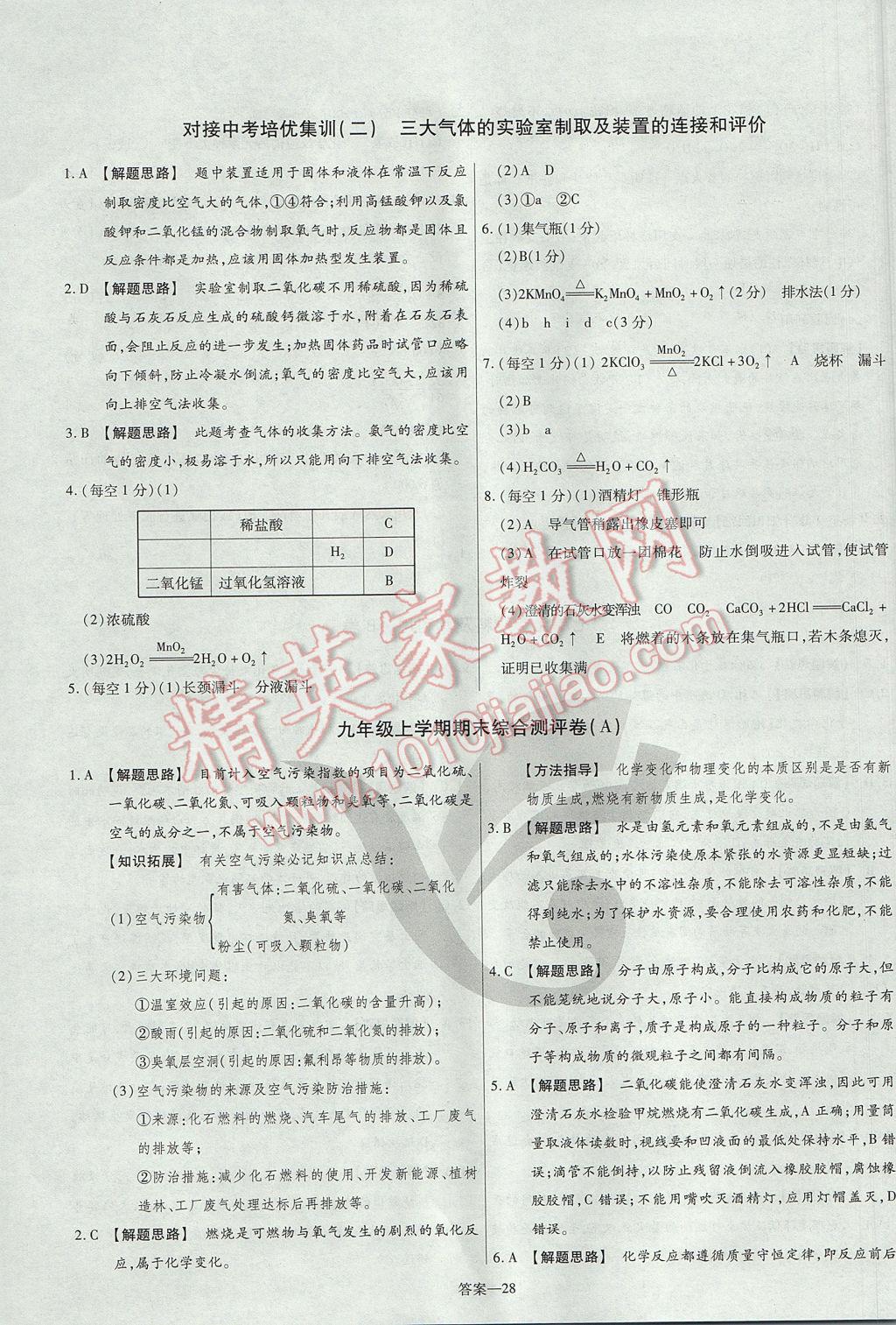 2017年金考卷活页题选九年级化学上册人教版 参考答案第28页