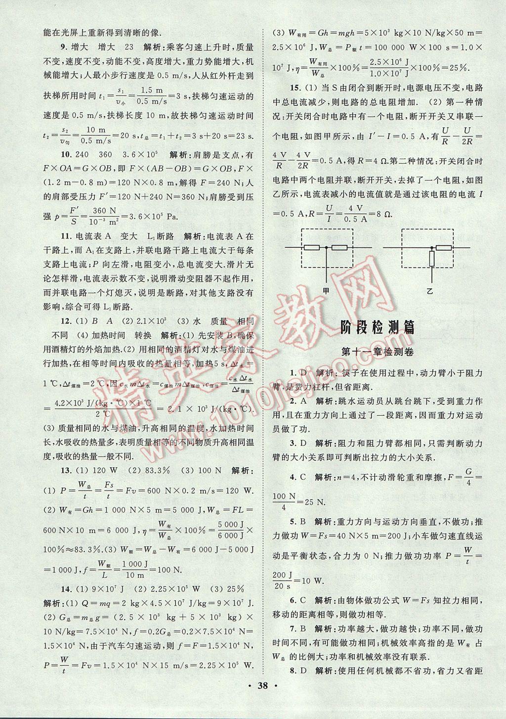 2017年初中物理小題狂做九年級上冊蘇科版提優(yōu)版 參考答案第38頁