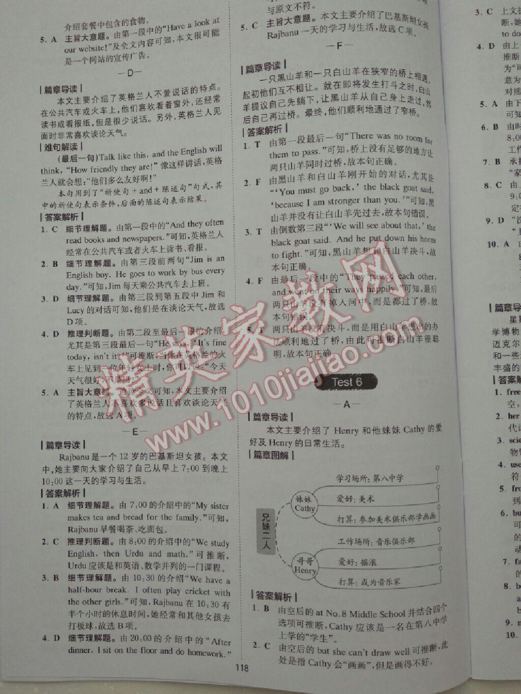 2017年星火英语Spark巅峰训练七年级完形填空与阅读理解120篇加60篇 参考答案第23页