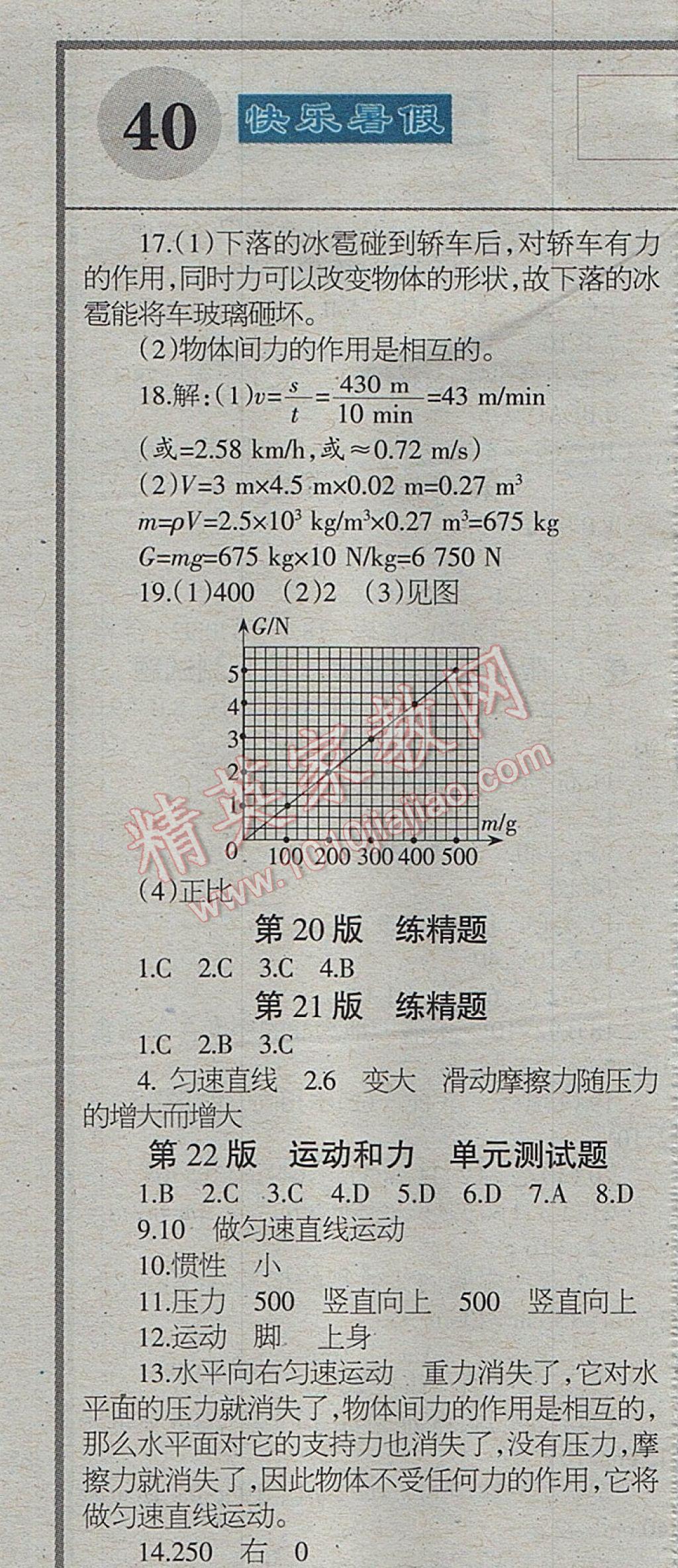 2017年學(xué)習(xí)報(bào)快樂暑假八年級(jí)物理 參考答案第7頁