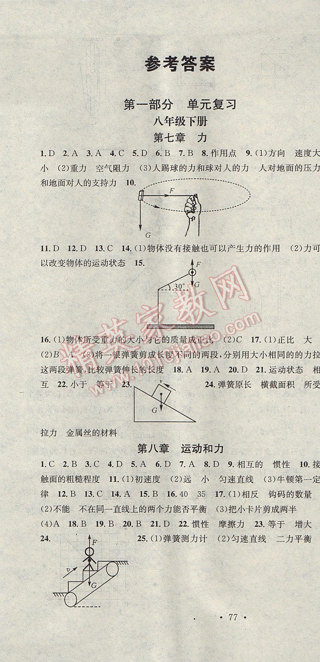 2017年华章教育暑假总复习学习总动员八年级物理人教版 参考答案第1页