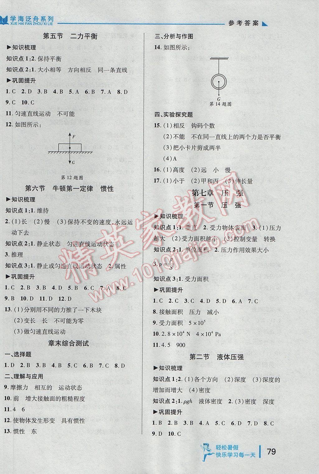 2017年轻松暑假复习加预习八年级升九年级物理 参考答案第2页