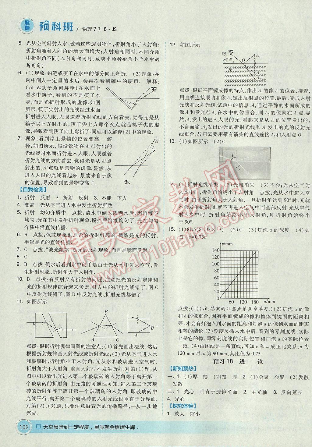 2017年經(jīng)綸學(xué)典暑期預(yù)科班7升8物理江蘇版 參考答案第10頁(yè)