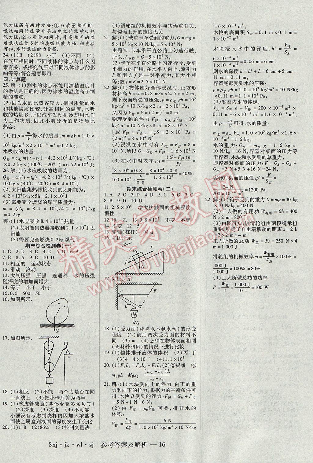 2017年金象教育U計(jì)劃學(xué)期系統(tǒng)復(fù)習(xí)暑假作業(yè)八年級物理教科版 參考答案第8頁