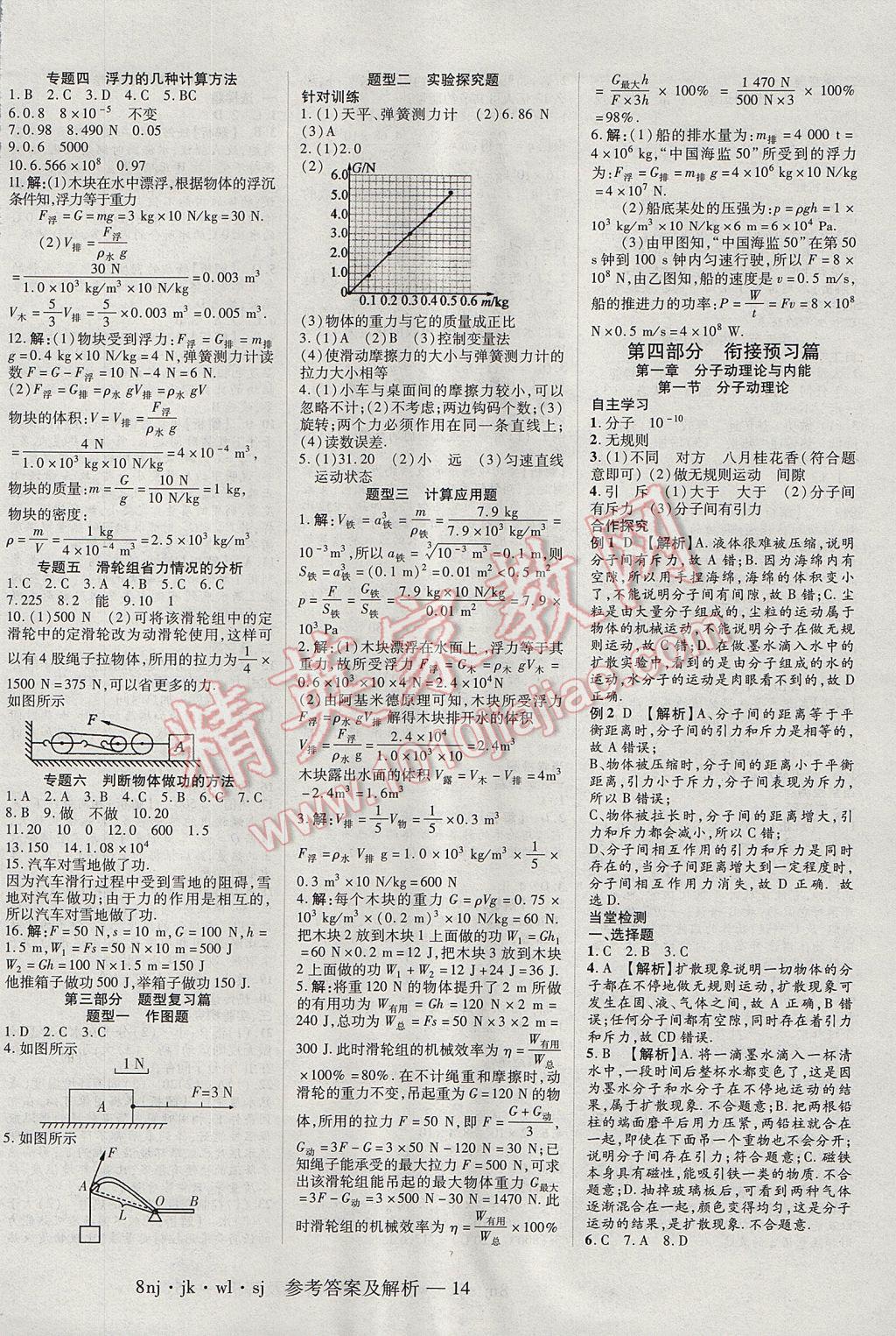 2017年金象教育U计划学期系统复习暑假作业八年级物理教科版 参考答案第6页