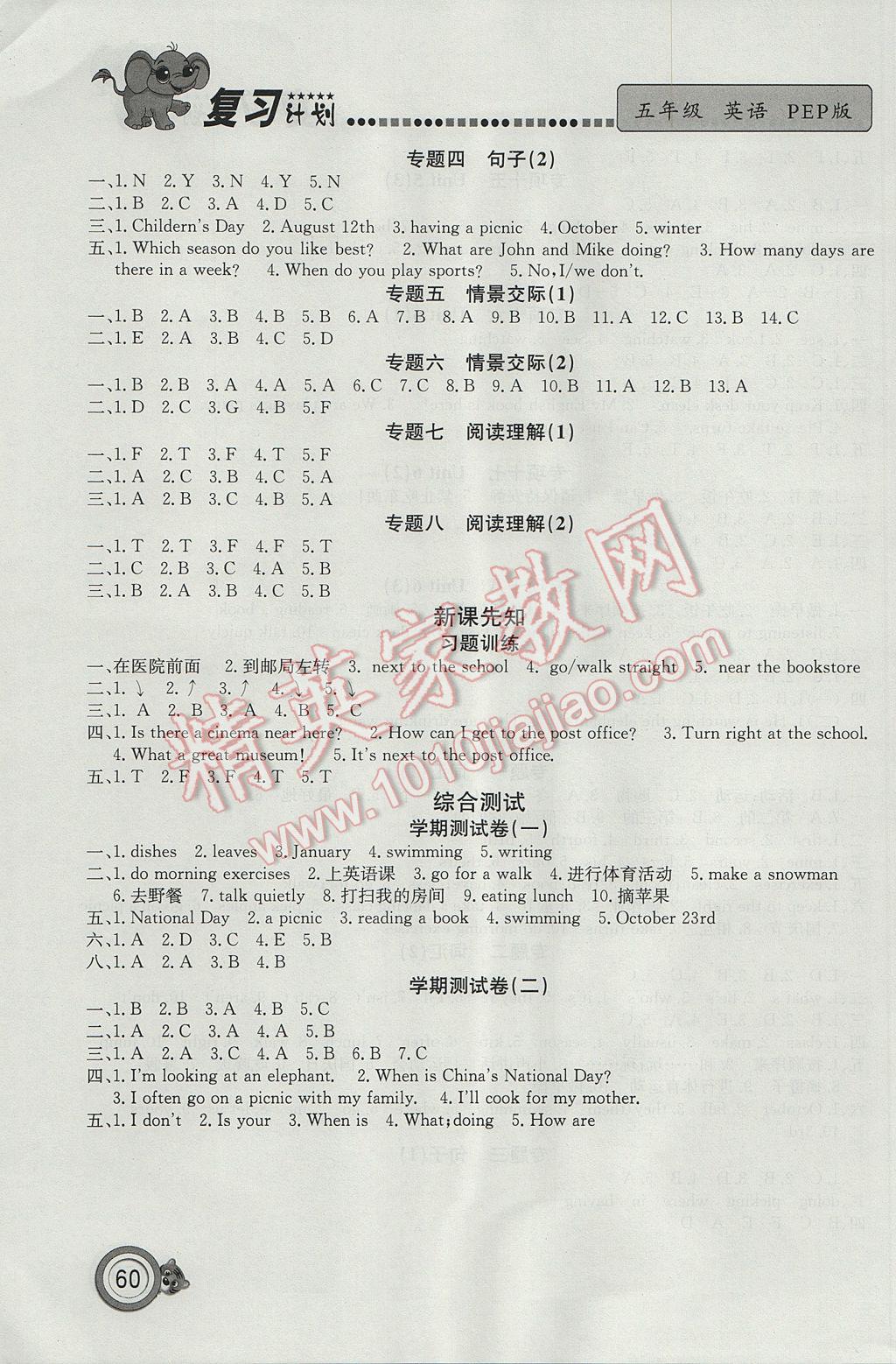 2017年復(fù)習(xí)計(jì)劃100分期末暑假銜接五年級(jí)英語(yǔ)人教PEP版 參考答案第4頁(yè)