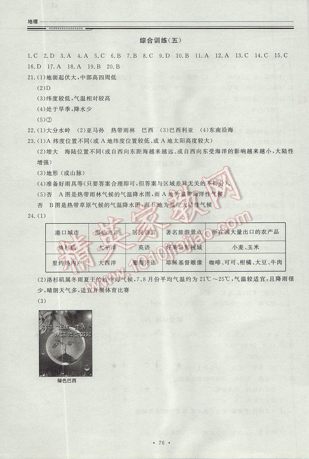 2017年文軒圖書假期生活指導暑七年級地理 參考答案第4頁