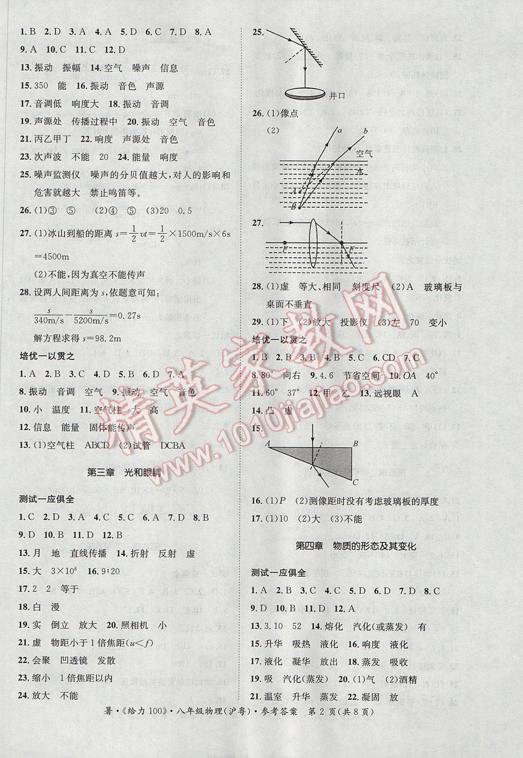 2017年新浪書業(yè)學年總復習給力100暑八年級物理滬粵版 參考答案第2頁