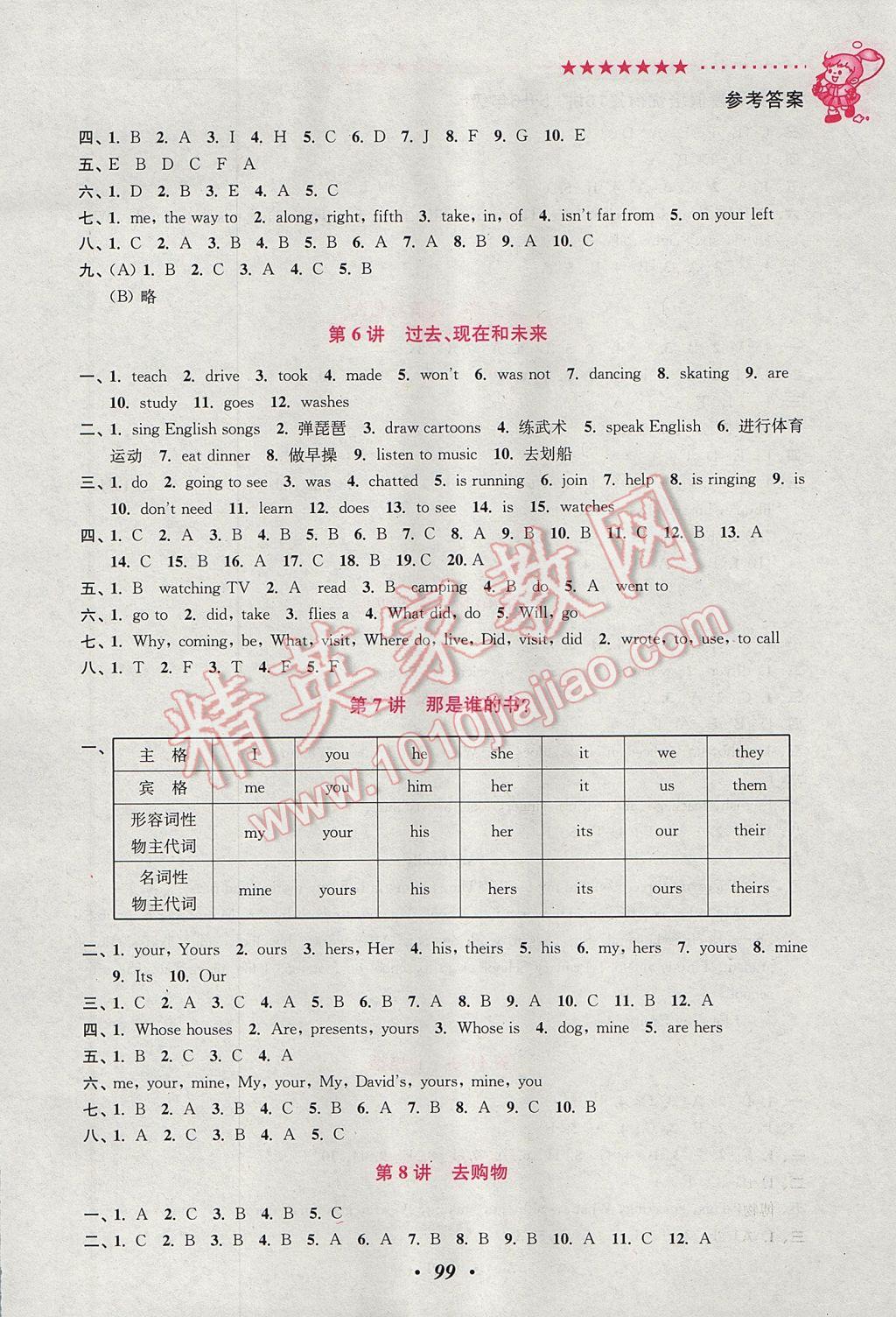 2017年暑假銜接小學(xué)英語(yǔ)暑假培優(yōu)銜接16講5升6年級(jí) 參考答案第3頁(yè)