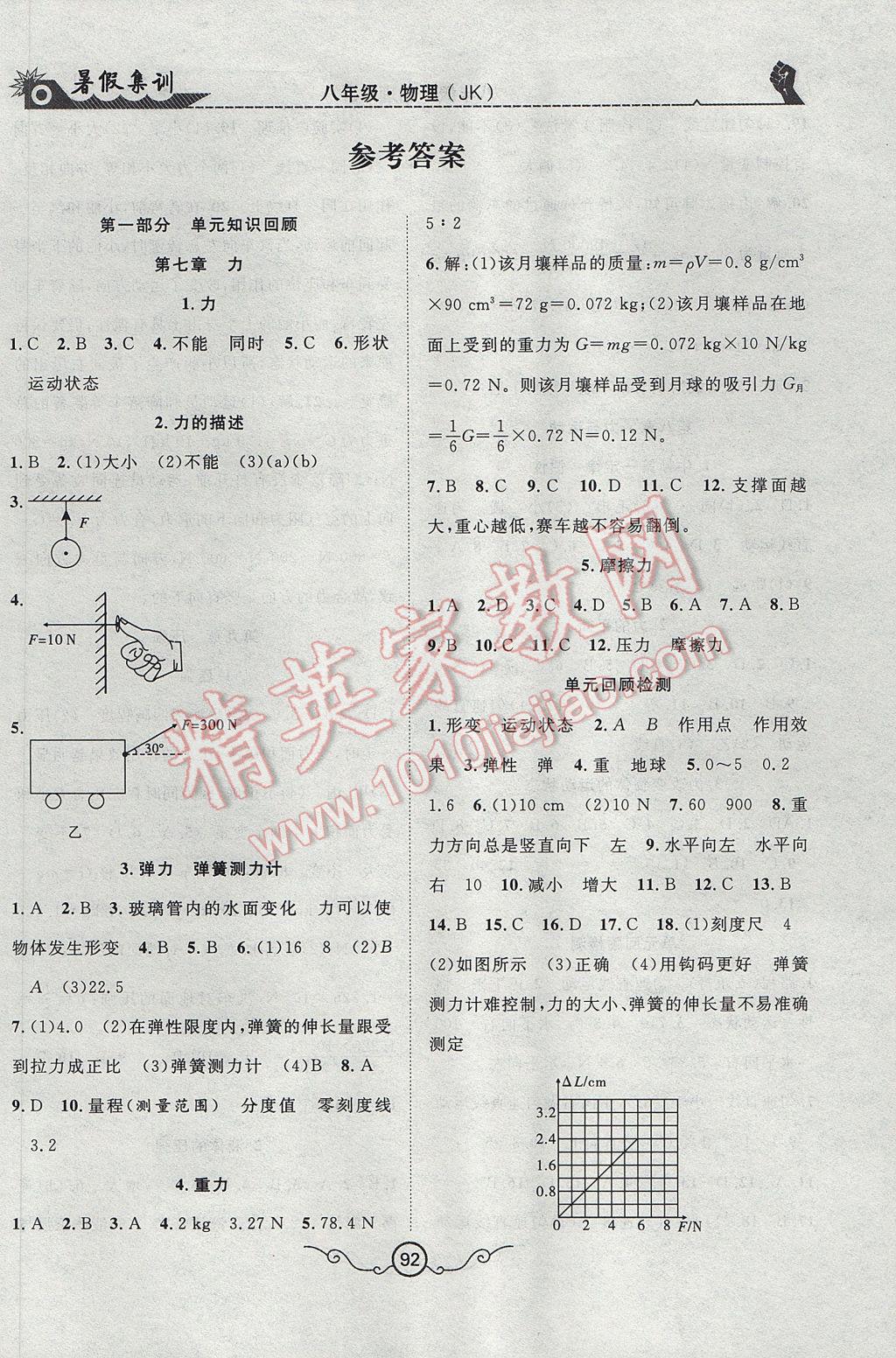 2017年暑假集訓(xùn)八年級物理教科版合肥工業(yè)大學(xué)出版社 參考答案第1頁