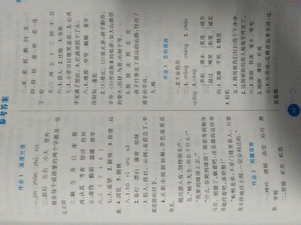 2017年暑假作业五年级语文内蒙古教育出版社 参考答案第8页