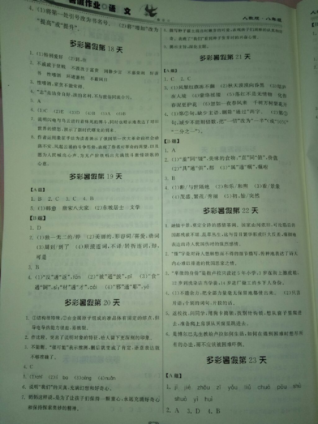 2017年暑假作業(yè)八年級語文人教版貴州人民出版社 參考答案第4頁