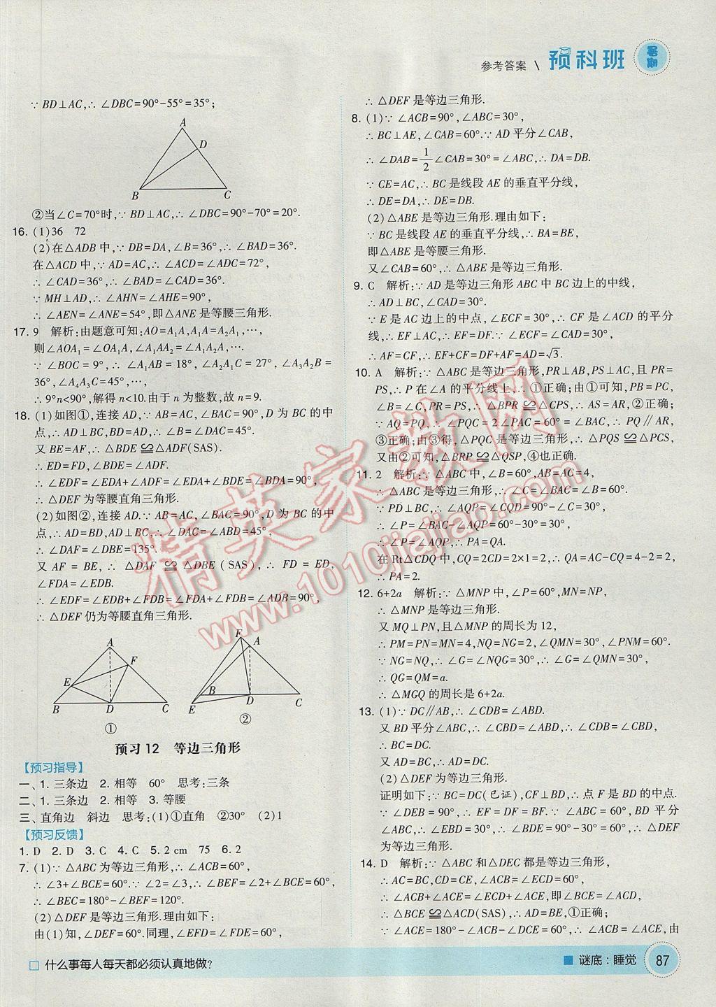 2017年經(jīng)綸學典暑期預科班7升8數(shù)學人教版 參考答案第11頁