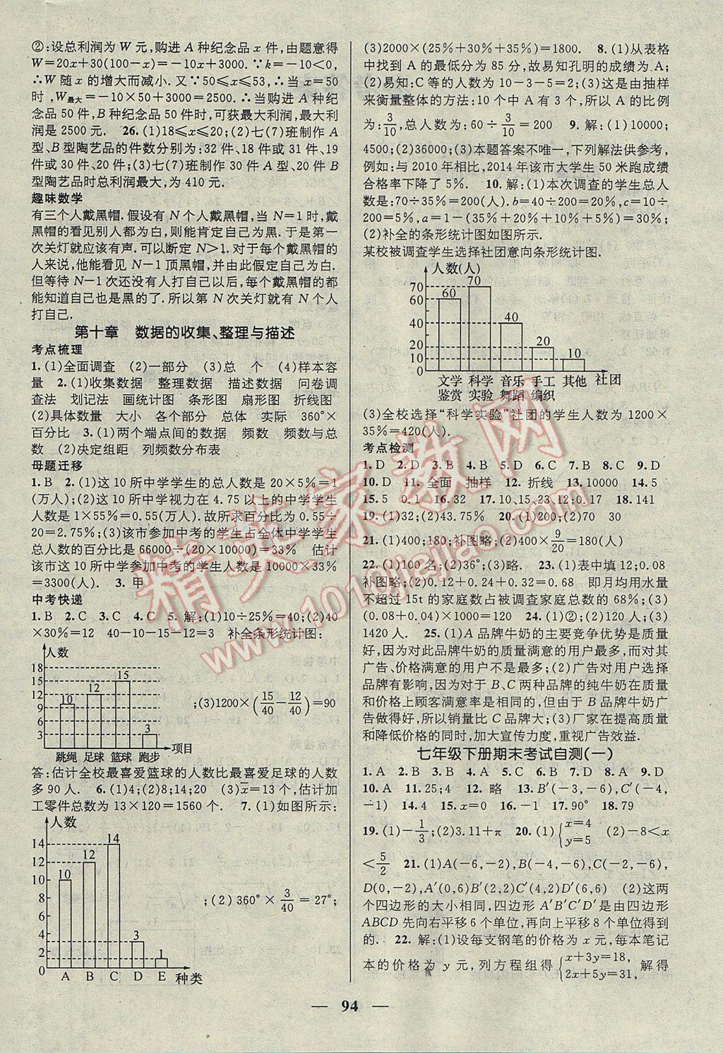 2017年鸿鹄志文化期末冲刺王暑假作业七年级数学人教版 参考答案第4页