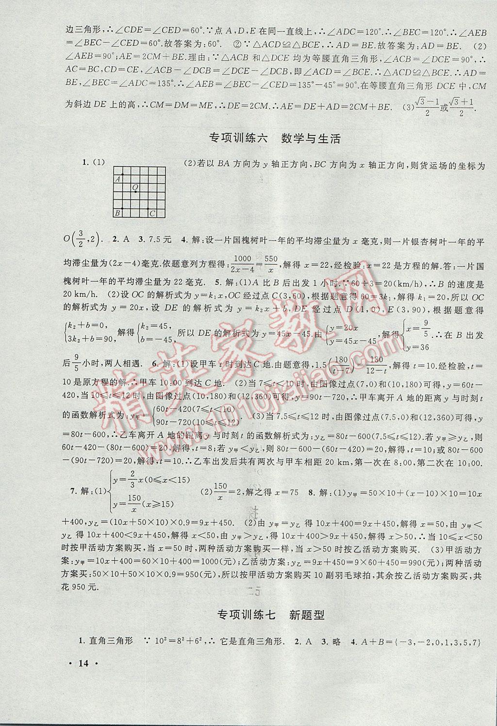 2017年暑假大串联八年级数学苏科版 参考答案第14页