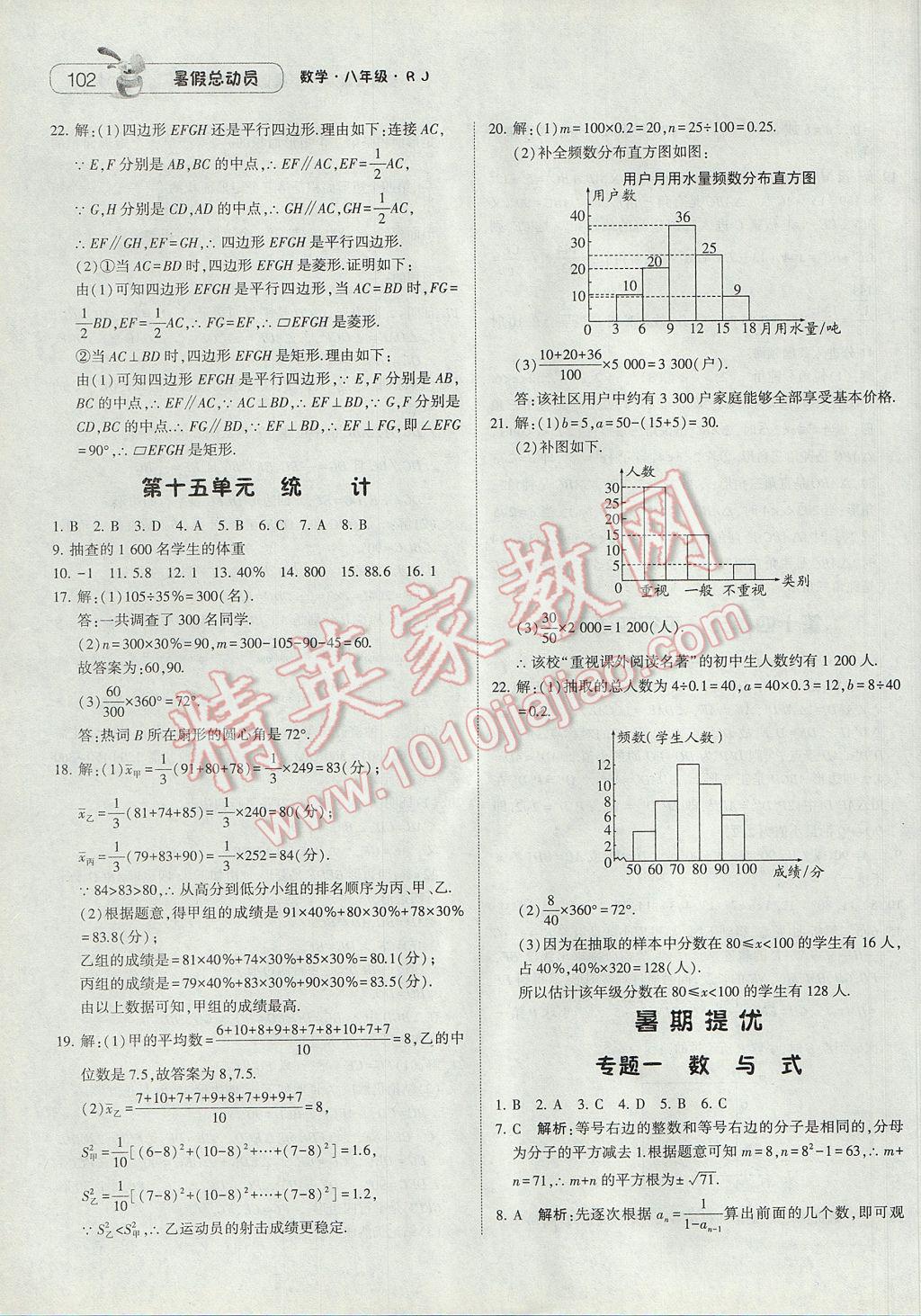 2017年暑假總動員8年級升9年級數(shù)學人教版寧夏人民教育出版社 參考答案第10頁