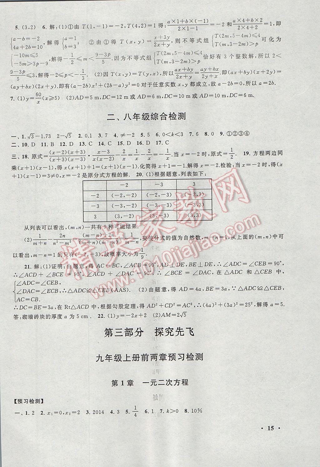 2017年暑假大串联八年级数学苏科版 参考答案第15页